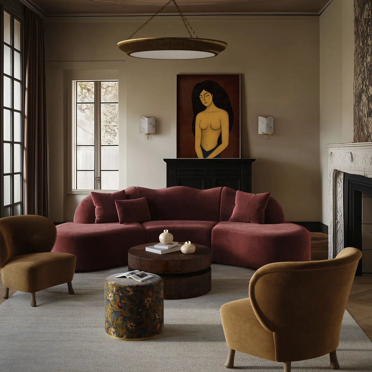 Serpentine Custom Upholstered Sectional Sofa