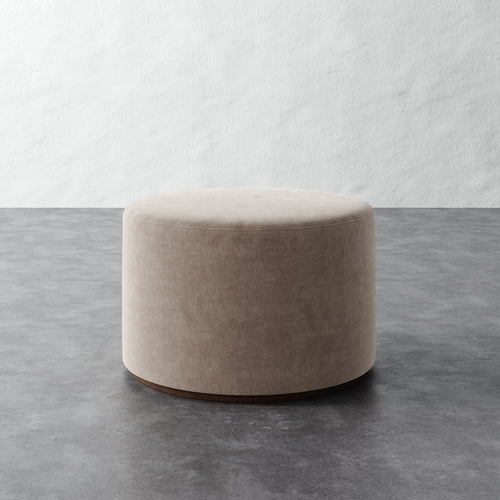 Sophie Round 25in Ottoman - Performance Brushed Woven Velvet Dune