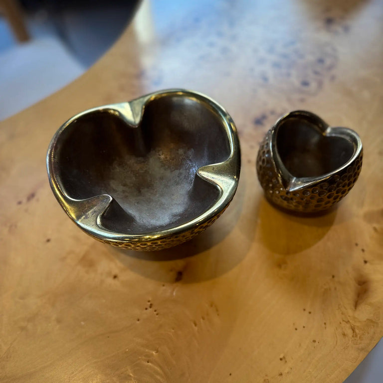 Pair of Vintage Ben Seibel dimpled brass biomorphic bowls
