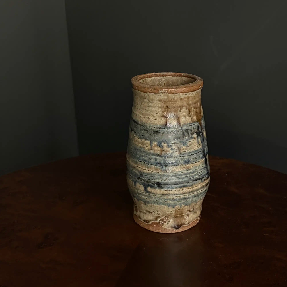 Vintage signed studio pottery striped vase