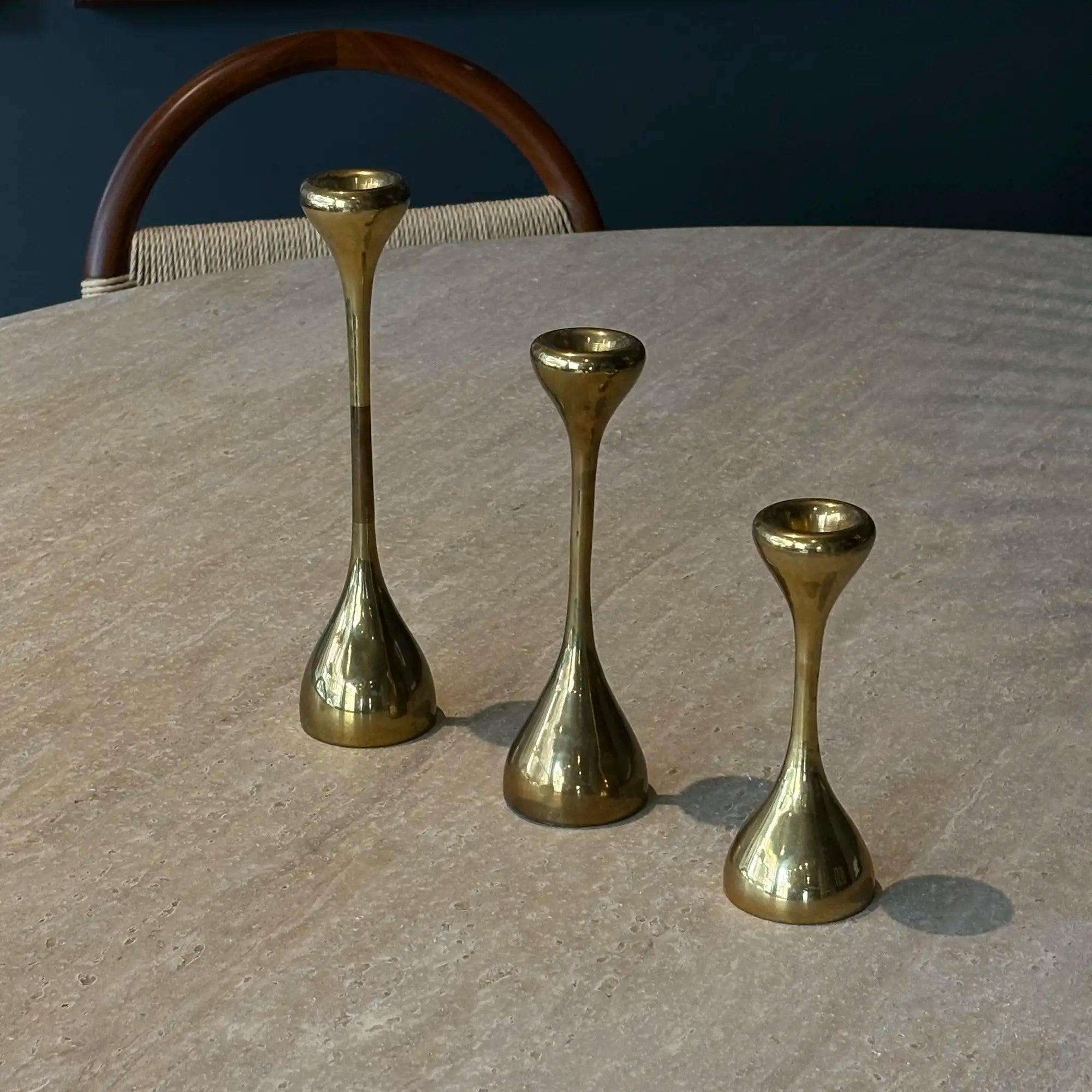 Set of 3 Vintage Swedish Brass Candlesticks, Mid-Century Modern
