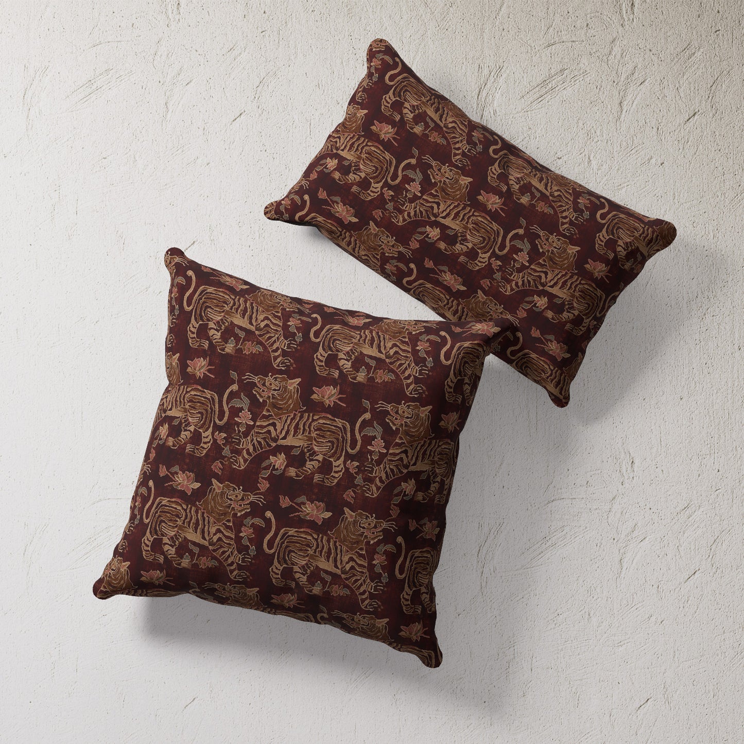 Indoor / Outdoor Pillow - Tibetan Tiger Floral (Oxblood)