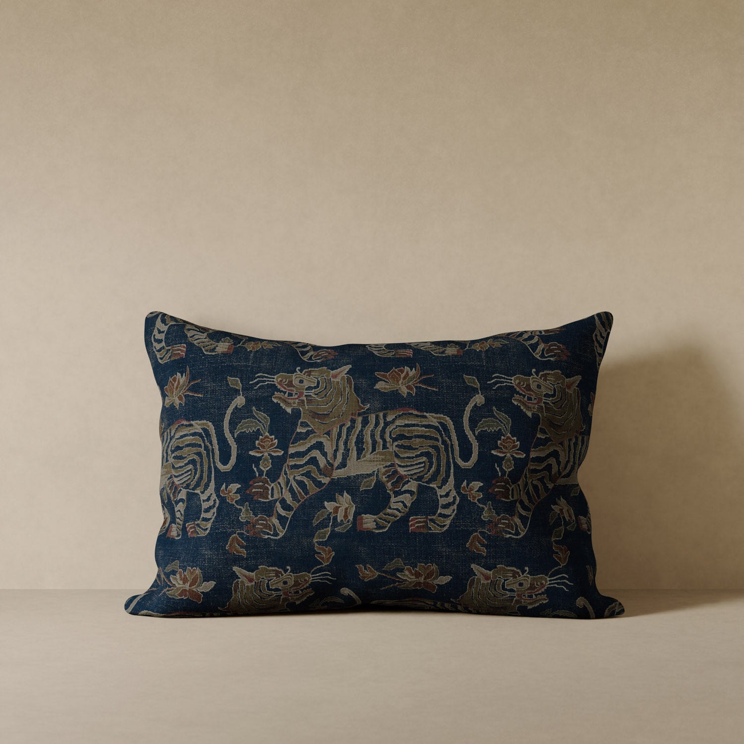 Tiger Velvet Pillow - Indigo