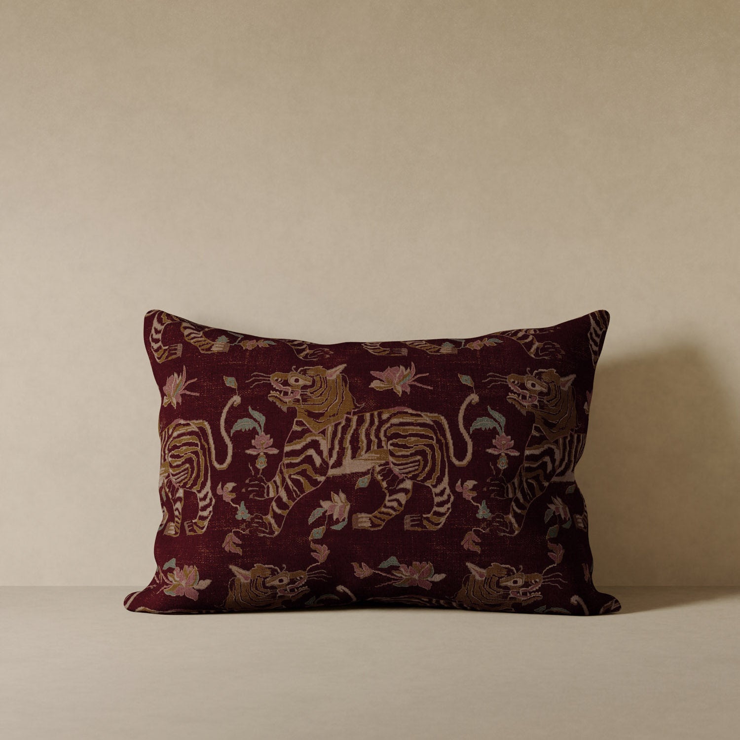 Tiger Velvet Pillow - Oxblood