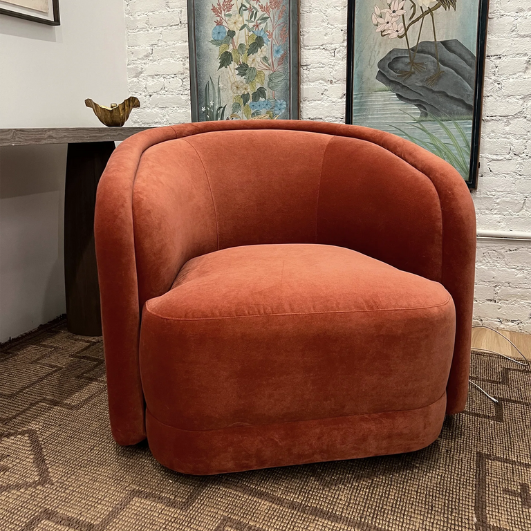 Valence Swivel Chair In Performance Velvet Sienna at 14 Crosby St