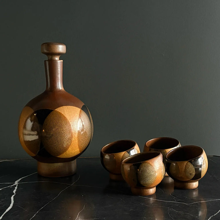 Vintage Robert Maxwell Geometric Decanter & 4 Cups (1960's)