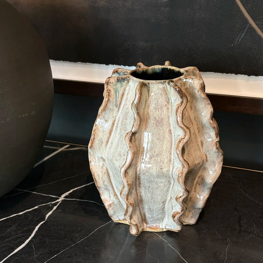 Handmade Ruffled Vase in Layered Glaze