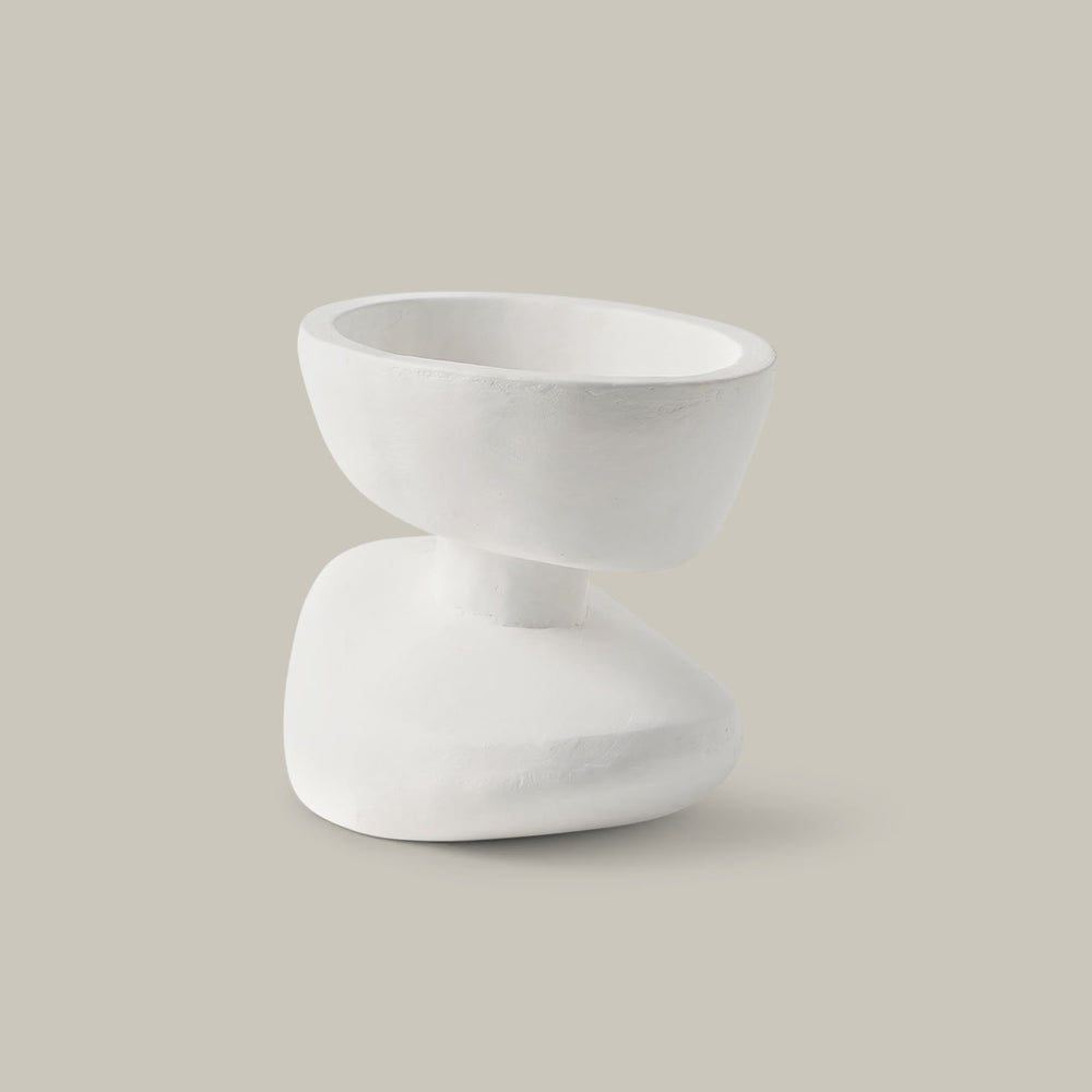 Lemieux et Cie Matili Organic Bowl in white cement, sculptural vessel with stacked organic form, shown on neutral studio backdrop.