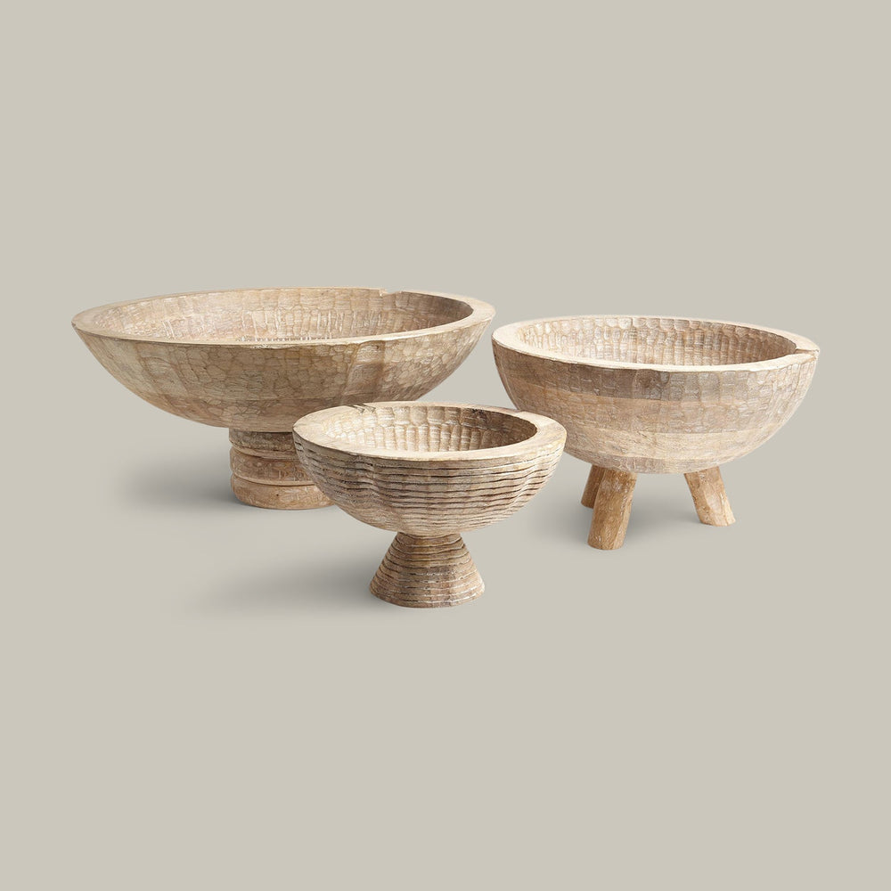 Lemieux et Cie Bovet Bowl, set of three footed bowls with carved texture, shown on neutral studio backdrop