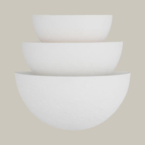 Lemieux et Cie Beaunay Tiered Sconce, a handcrafted luxury lighting fixture in steel and cast plaster with three bowl-shaped shades and sculptural European-inspired design.