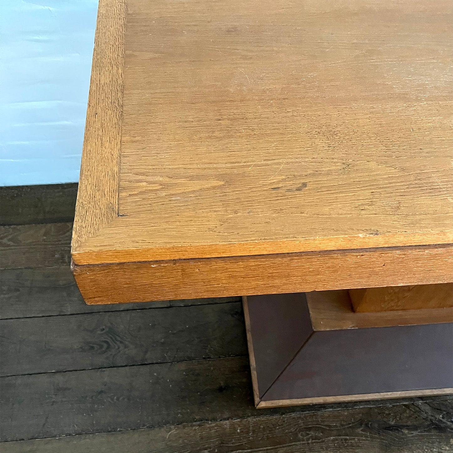 Oak and Leather French Console circa 1940's