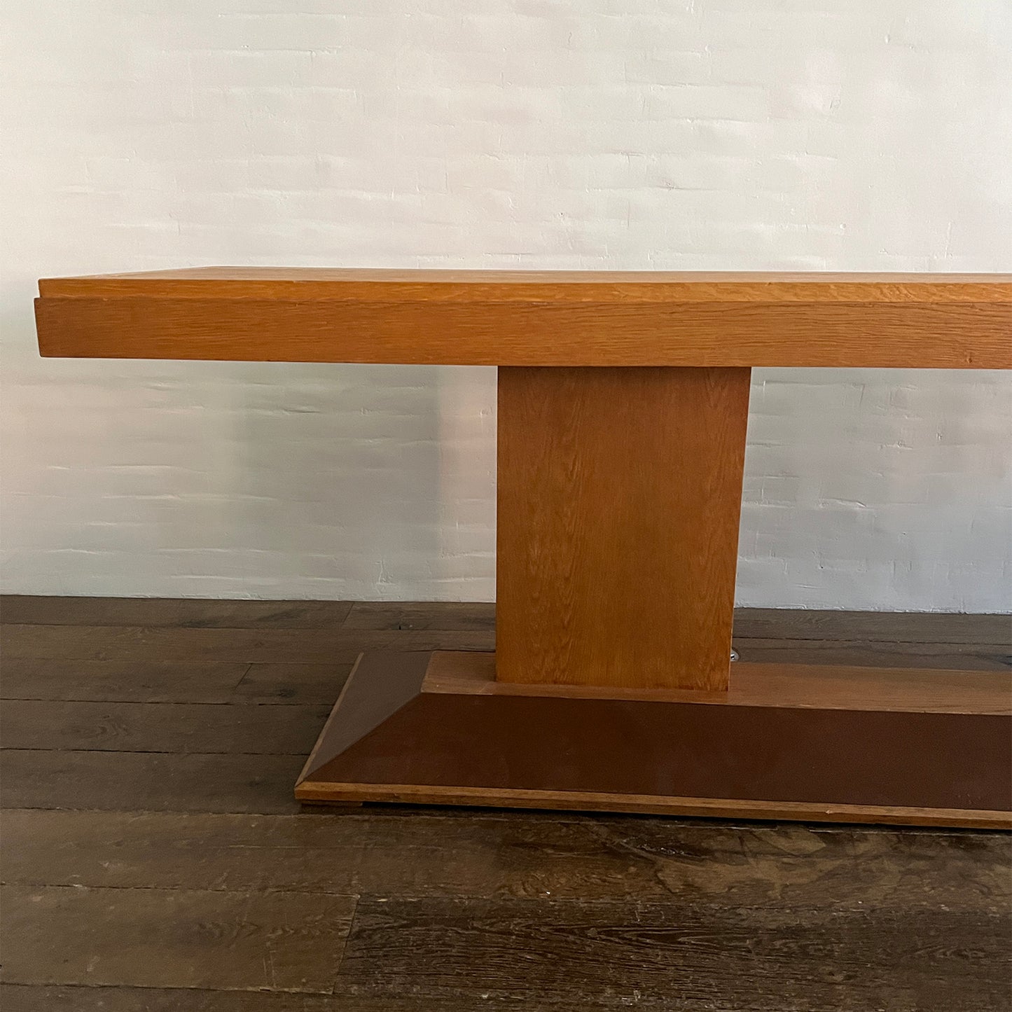 Oak and Leather French Console circa 1940's