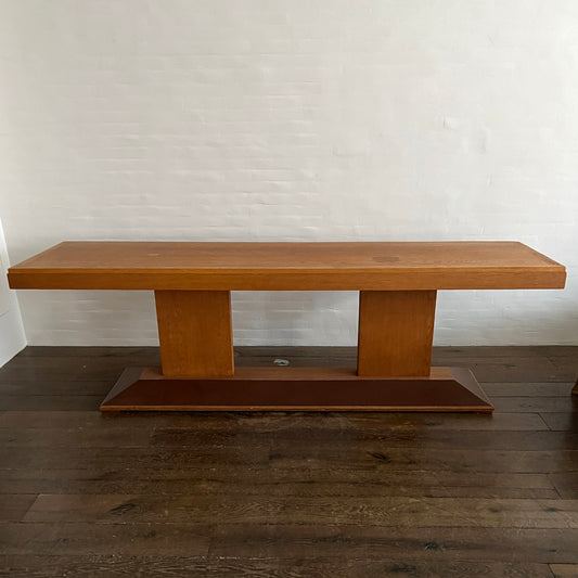 Oak and Leather French Console circa 1940's